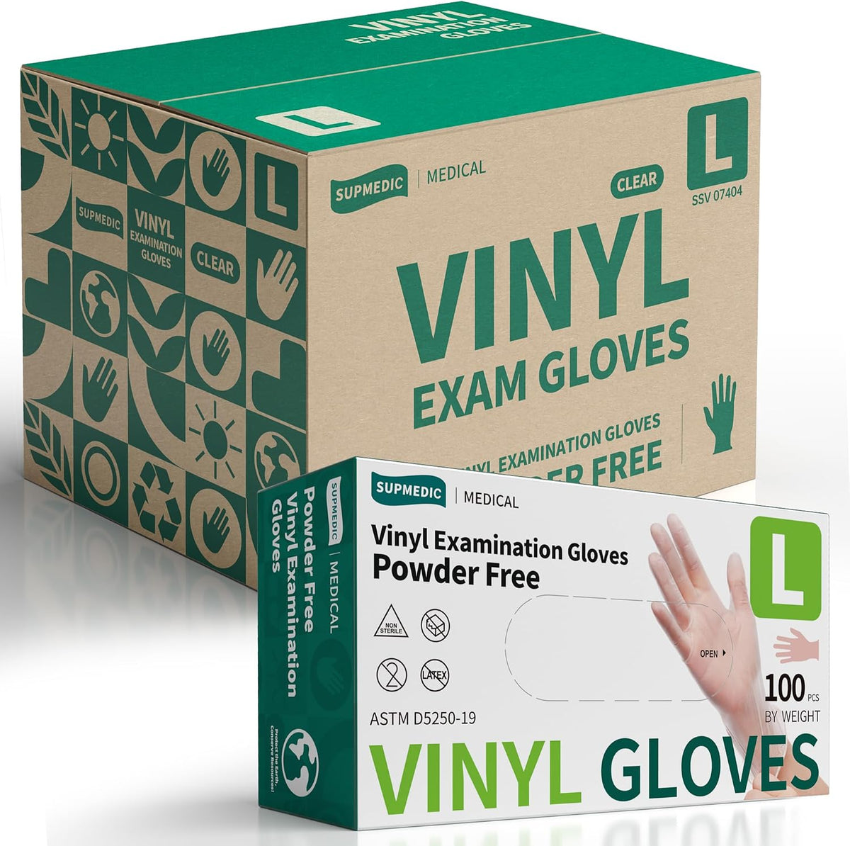Supmedic Vinyl Disposable Exam Gloves, Clear 4Mil Powder-Free Latex-Free Medical Food-Safe Cooking Cleaning Glove 100&1000 Ct