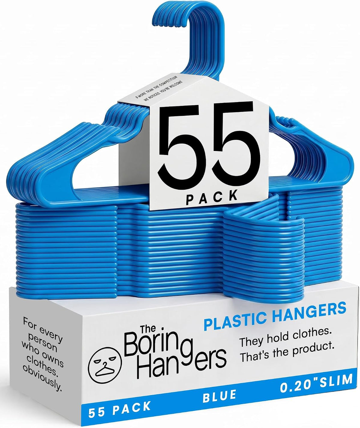 White Plastic Hangers 55 Pack - 10 lb Heavy Duty Plastic Clothes Hangers for Closet - 0.20" Thin, Slim & Space Saving White Coat Hangers for Shirts, Dresses, Jackets, Pants