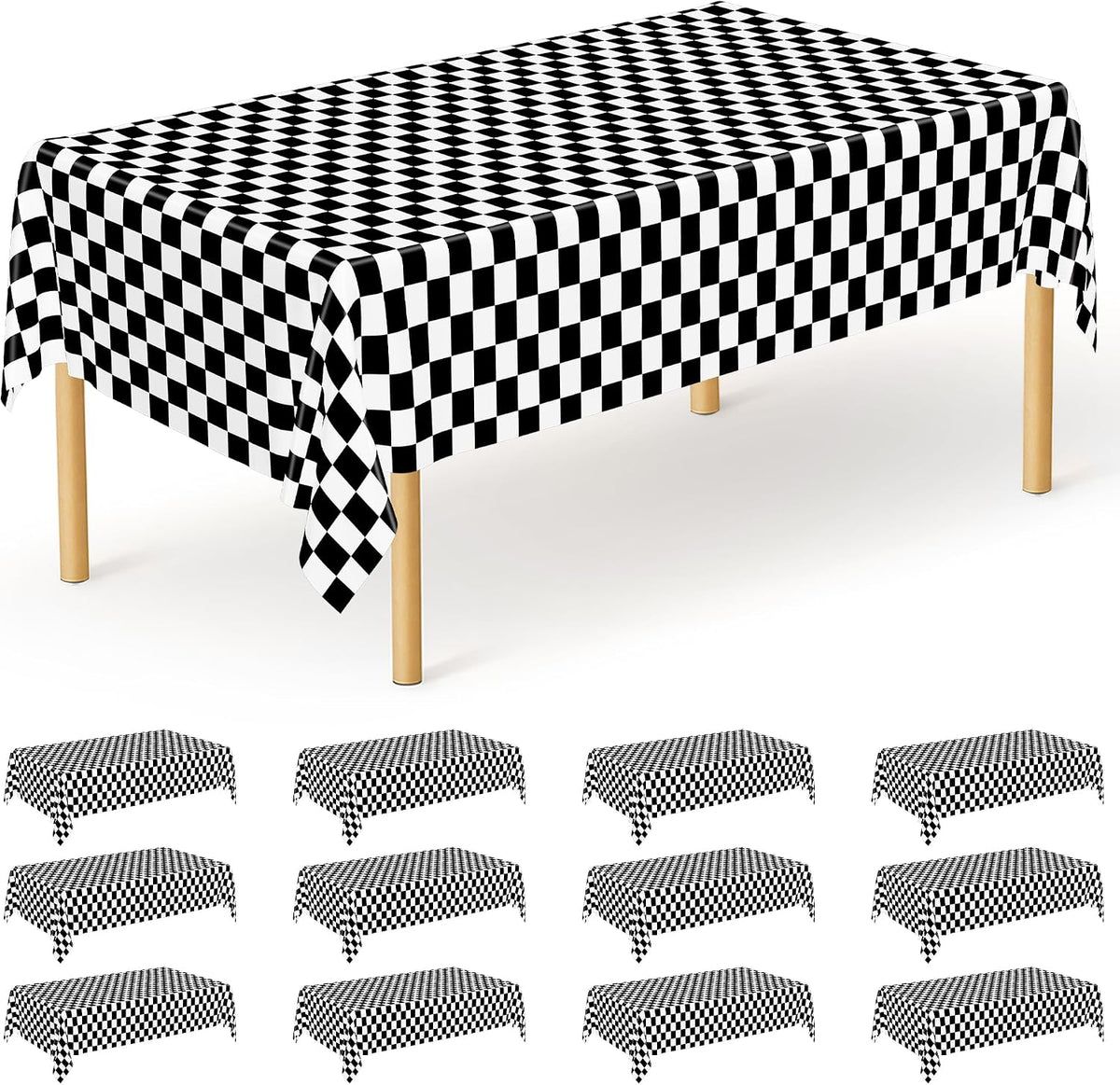 4Pack Black and Gold Tablecloths for Events, 54" x 108" Plastic Table Cloth Disposable for Rectangle Tables, Waterproof Table Cloth Cover for New Years Eve Decorations Holiday Birthday Wedding Dining