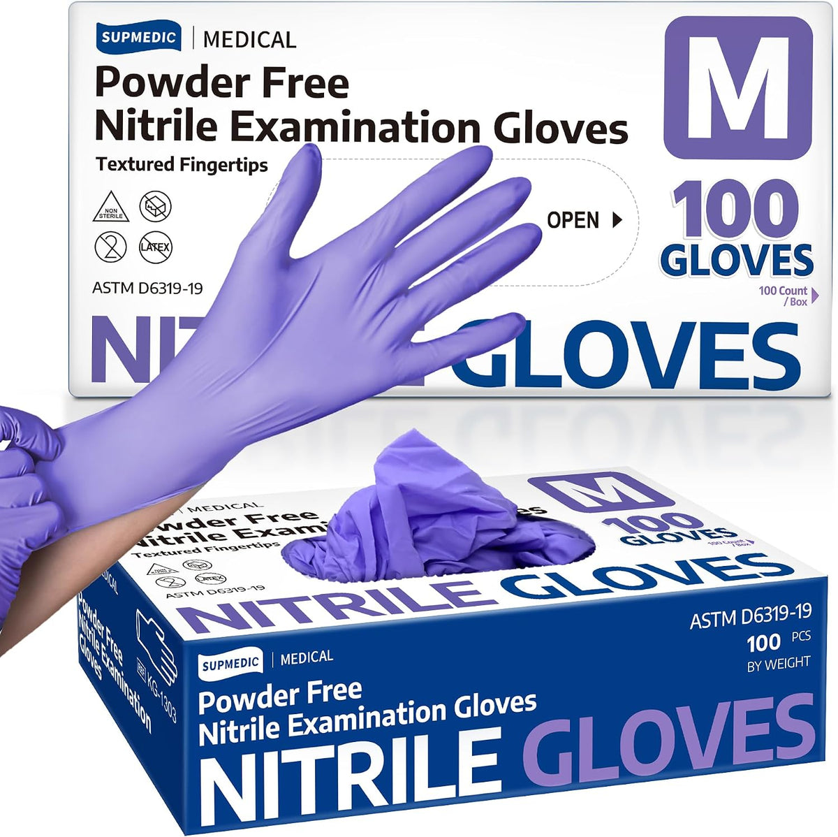 Supmedic Medical Soft Max Nitrile Disposable Gloves Powder-Free, Violet 100