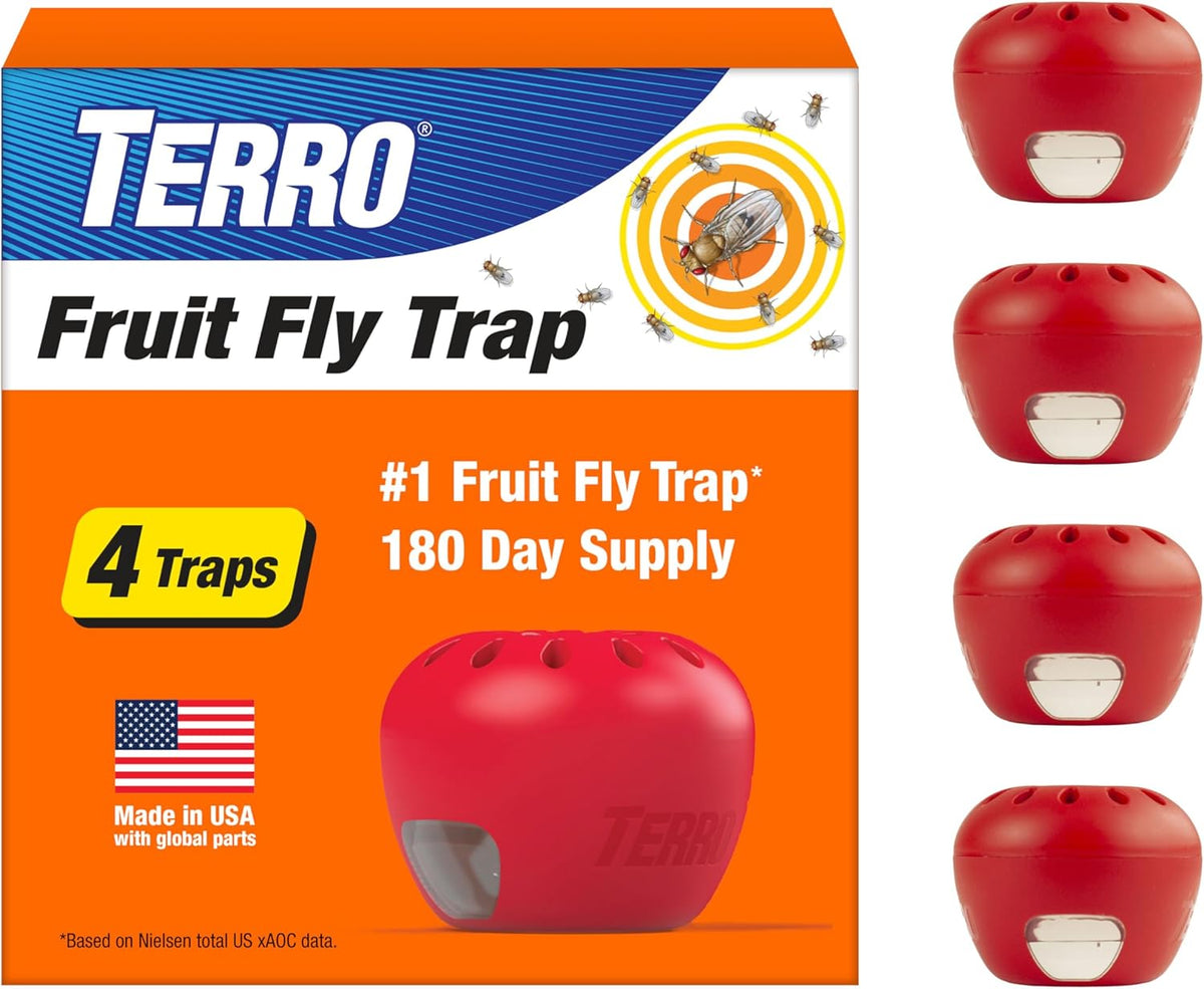 TERRO Fruit Fly Trap Refills, 4 Pack Liquid Bait Replacement for Home