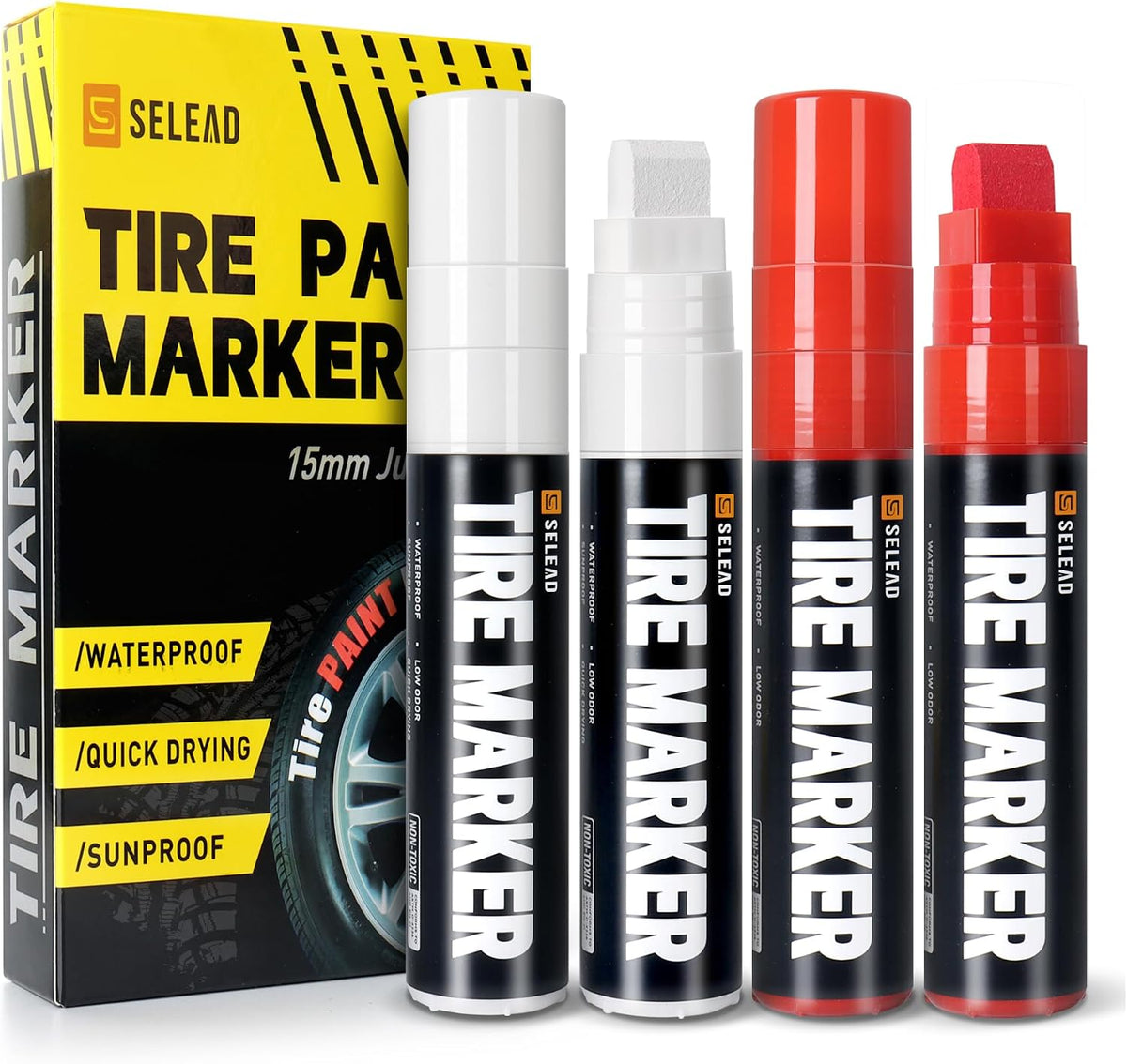 SELEAD Jumbo Tire Marker White - 4 Pack Paint Pens for Car Tires Lettering