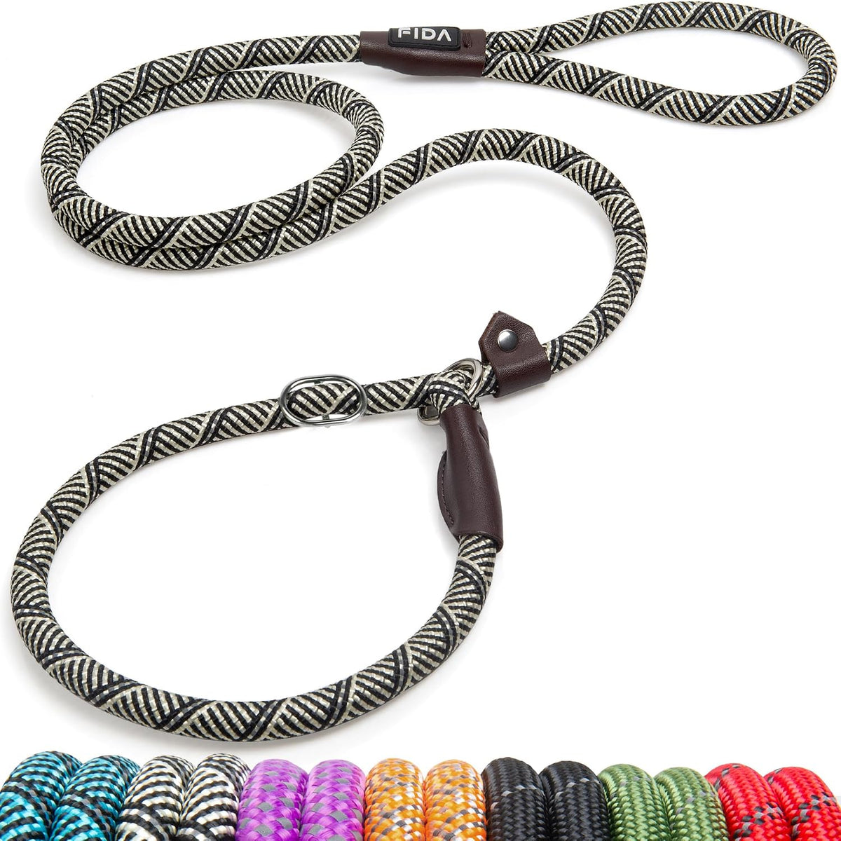 Fida Durable Slip Lead, 6 FT x 1/2" Heavy Duty Loop Leash, Comfortable Strong Rope for Large, Medium Dogs, No Pull Pet Training with Highly Reflective, Green