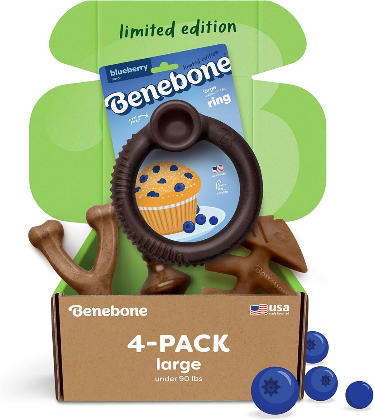 Benebone Small 4-Pack Dog Toys for Aggressive Chewers – Under 30 lbs | Durable, Multipack, Super Chewer, Made in USA, Dog Bones, Long-Lasting, A Size for Every Dog, Keeps Them Busy