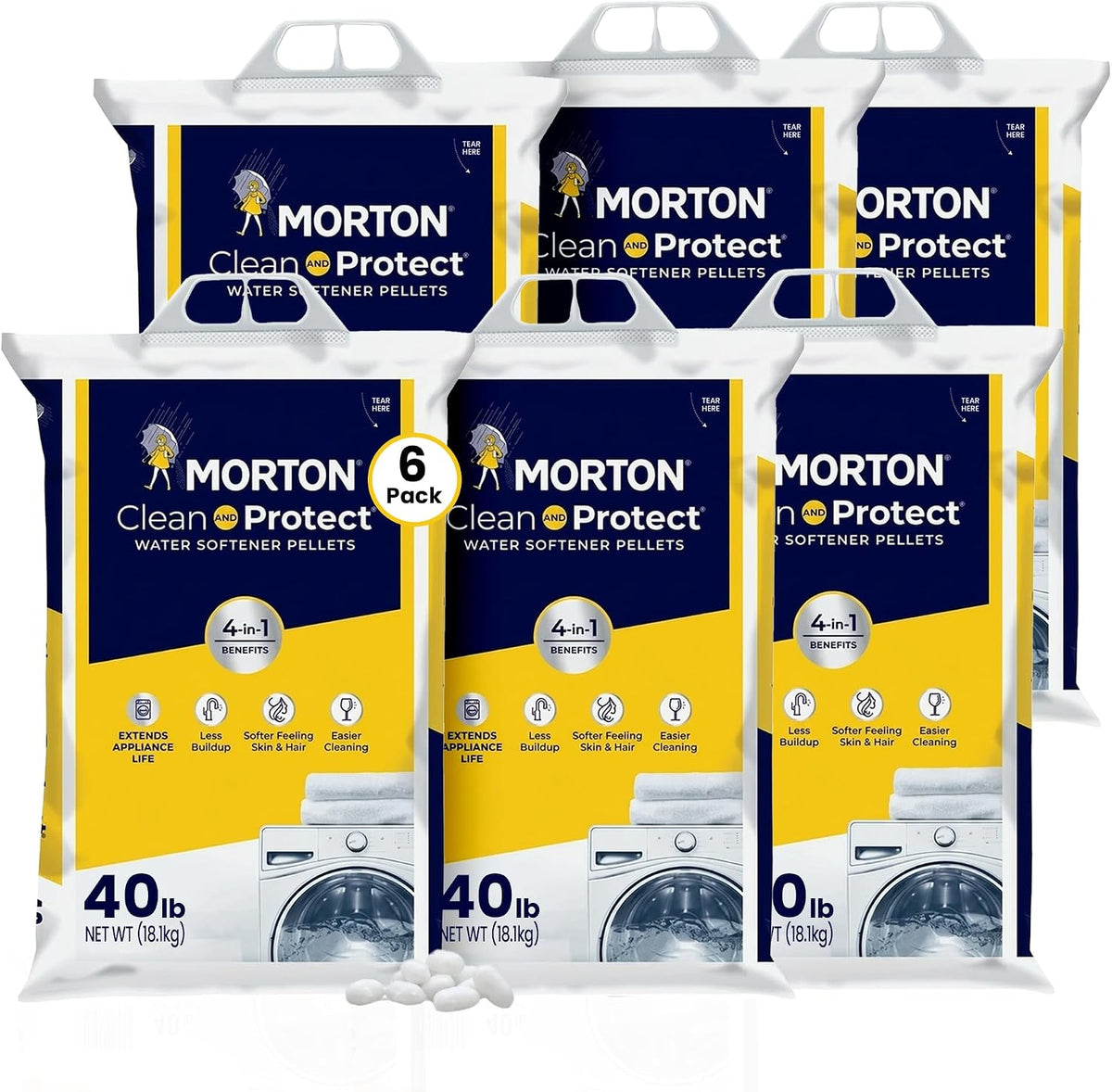 Morton Water Softener Salt Pellets, 40 lb Bags (4 Pack)