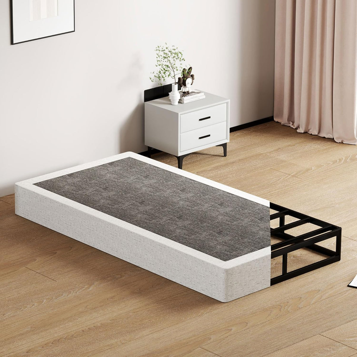 SHOANED Queen Size Box Springs - 5 Inch Low Profile Mattress Foundation No Noise Heavy Duty Metal Basics Bed Base with Clean Fabric Cover, Easy Assembly