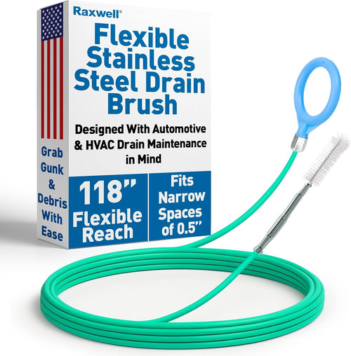 Raxwell Auto Sunroof Drain Cleaning Tool - 118 Inch Flexible Drain Brush with Coated Wire, Firm Bristle and Loop Handle - Water Snake for AC Lines, Dishwasher and Appliance Tubing
