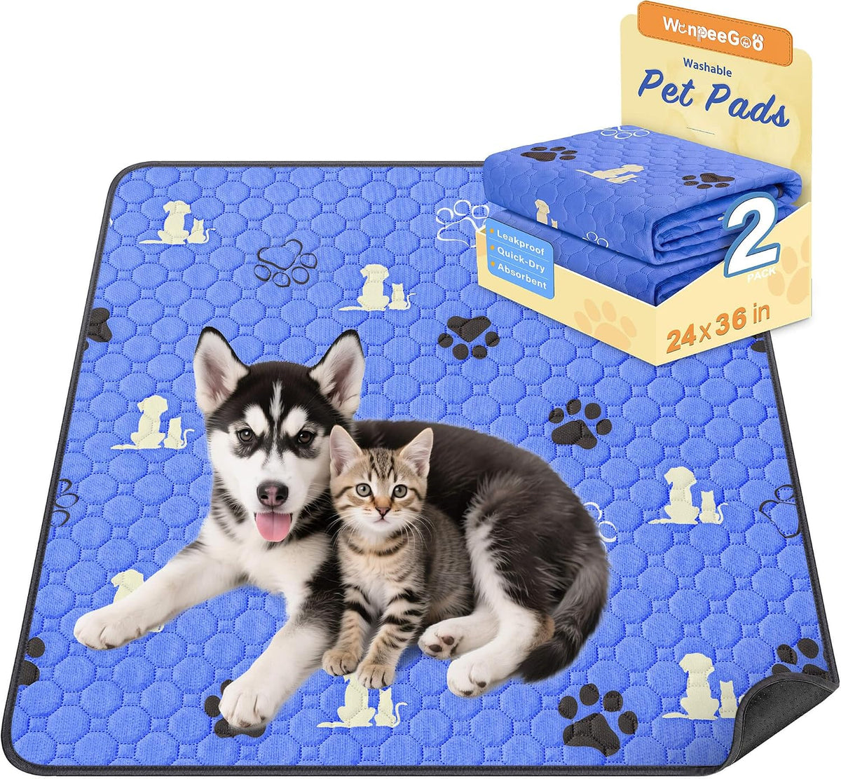 WanpeeGoo Washable Pee Pads for Dogs, Waterproof, 18 x 24 in, 4 Pack, Gray | Super Absorbent, Waterproof and Non-Slip; Washable, Reusable Dog Pads for Crates, Playpens, Floors, Furniture and Travel