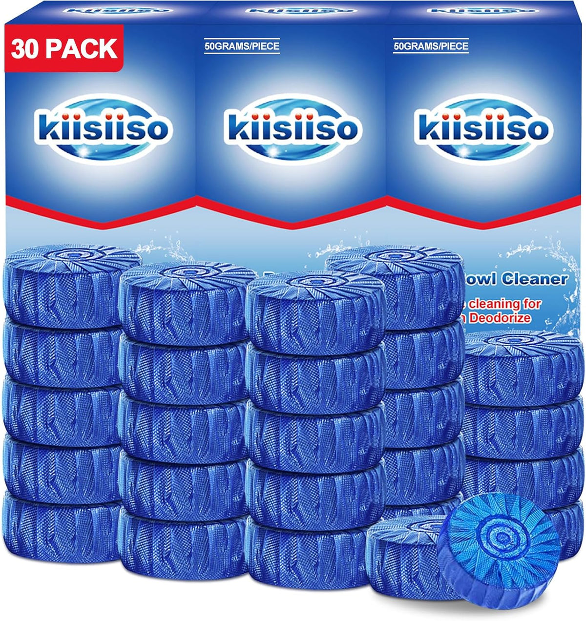 KIISIISO Multipurpose Bathroom Cleaners, 54 Pack Commercial & Household Toilet Bowl Cleaners, Blue Toilet Bowl Tablets Drop in Tank, Janitorial Deodorizers