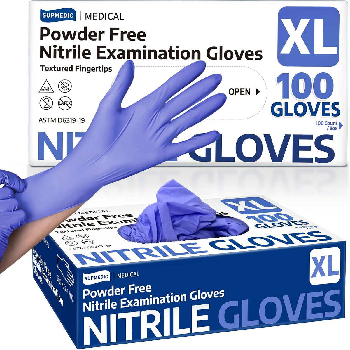 Supmedic Soft Max™ Nitrile Exam Gloves, Powder-Free Disposable Blue Iris