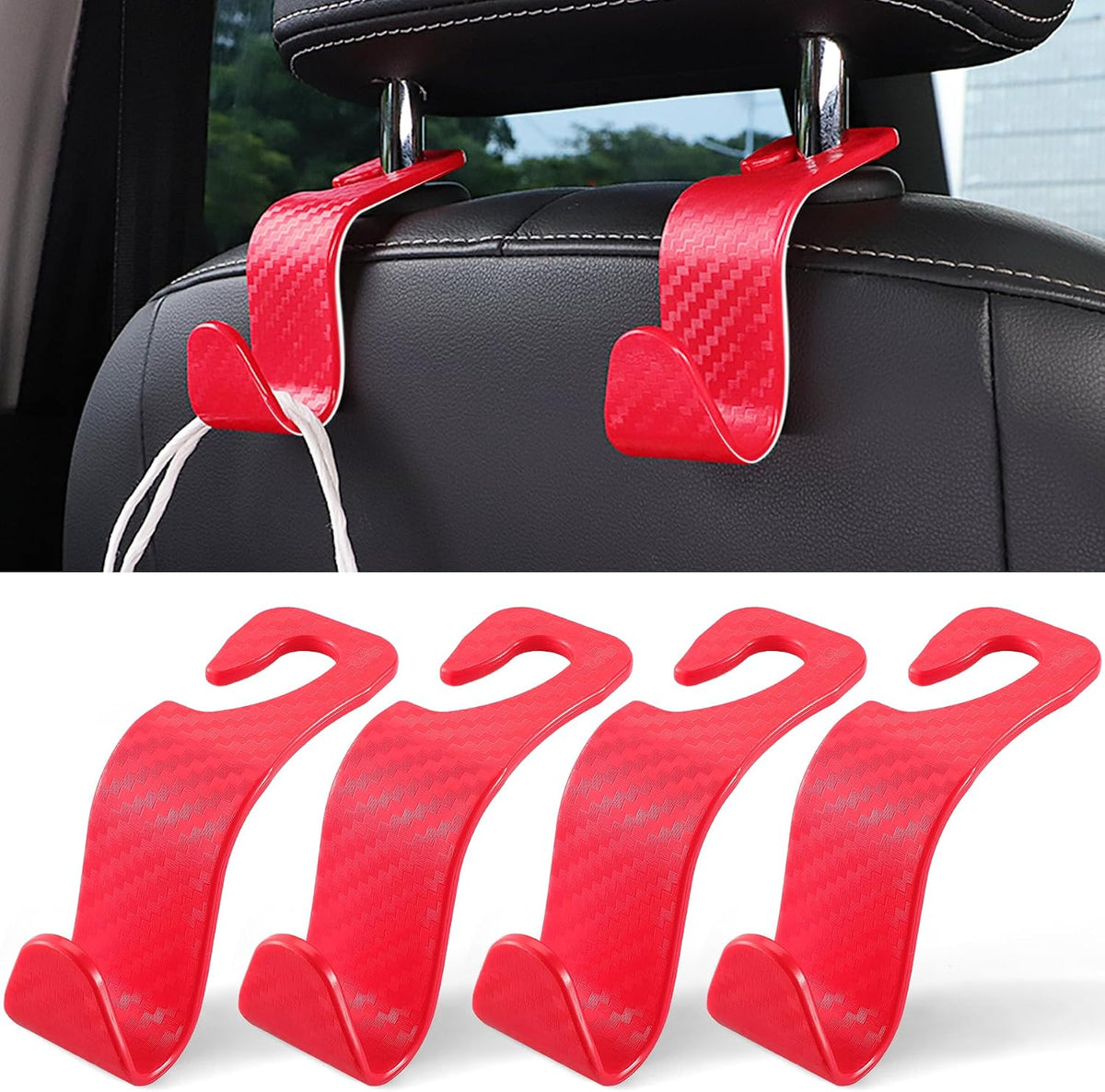 LivTee Car Seat Headrest Hook, Auto Seat Hook Hangers Storage Organizer Interior Accessories for Purse Coats Umbrellas Grocery Bags Handbag, 4-Pack