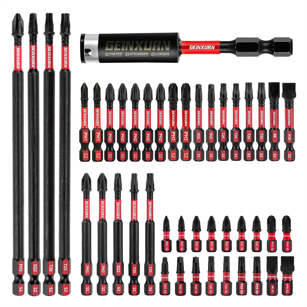 Geinxurn 82Pieces Impact Screwdriver Bits Set, Magnetic S2 Steel Phillips/Square/Torx/Hex Insert Power Bits Tips with Impact Bit Holder and Impact Nut Driver and Mini Wrench