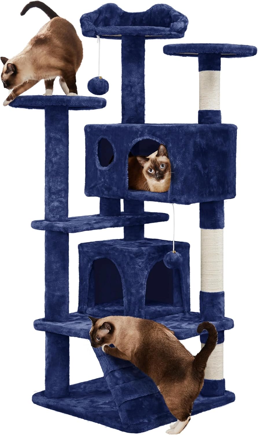 Yaheetech 54in Cat Tree Tower, 2 Caves, Kitten-Ear Perch & Scratching Posts