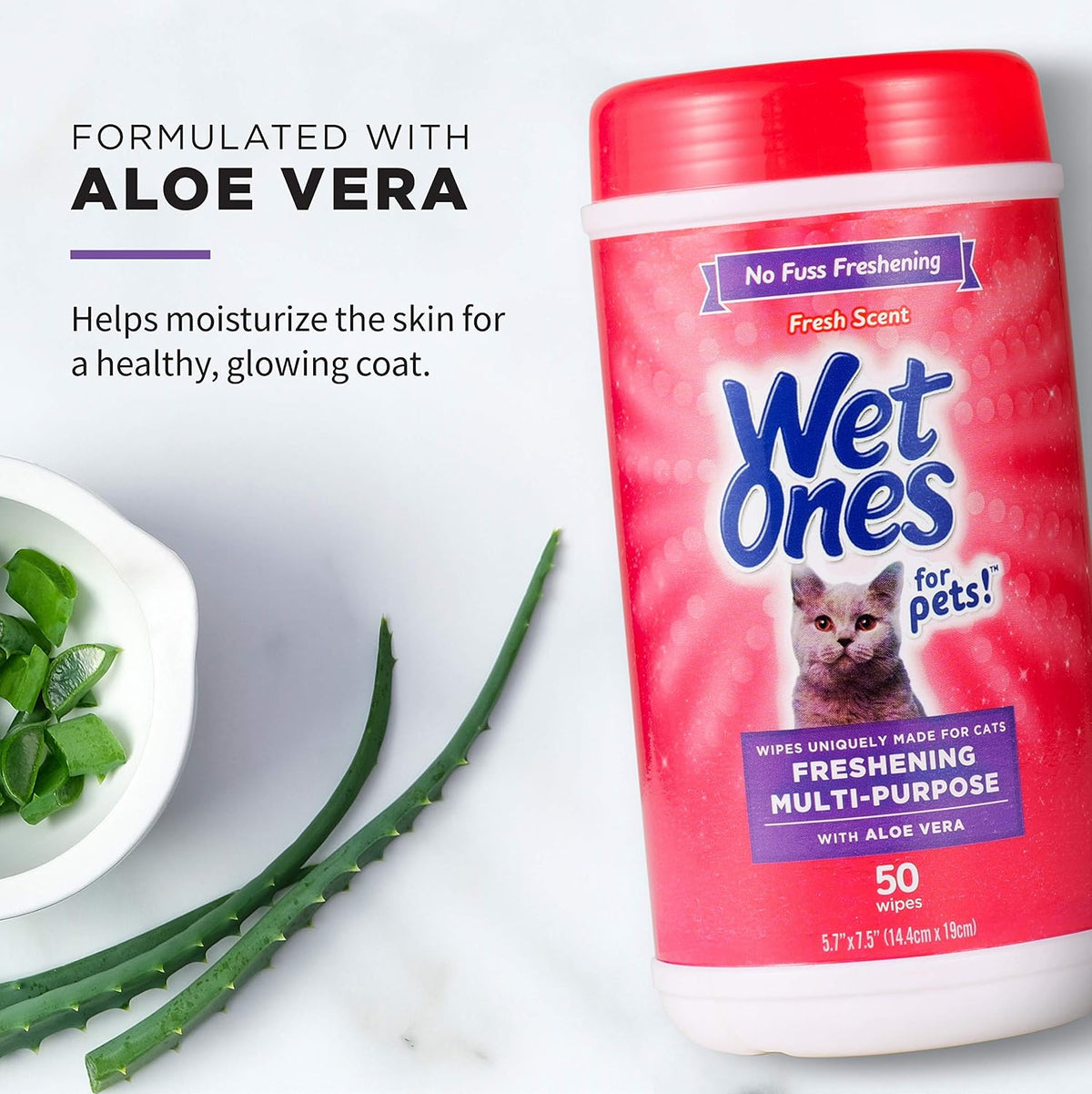 Wet Ones for Cats Freshening Wipes with Aloe Vera, Fresh Scent, 50 Count