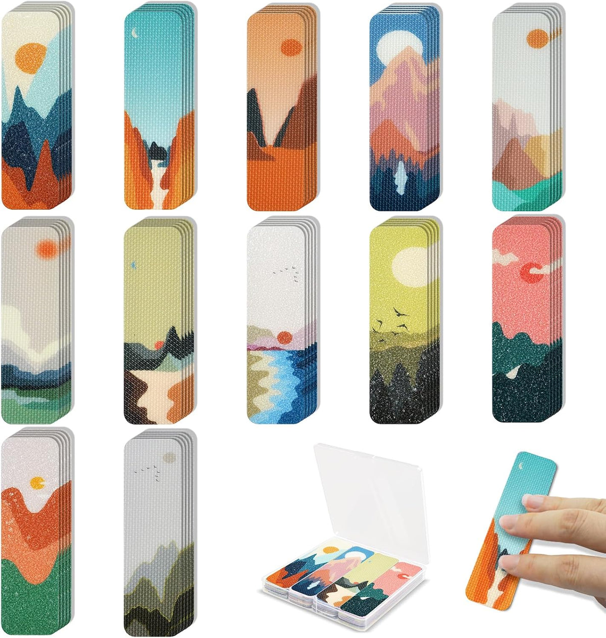 48 Pieces Unique Sensory Stickers for Anxiety Relief Items - Sensory Strips with Storage Box - 2 Textured Surface Fidget Strips for Office & Classroom Desk - Relieve Adult & Teen Stress