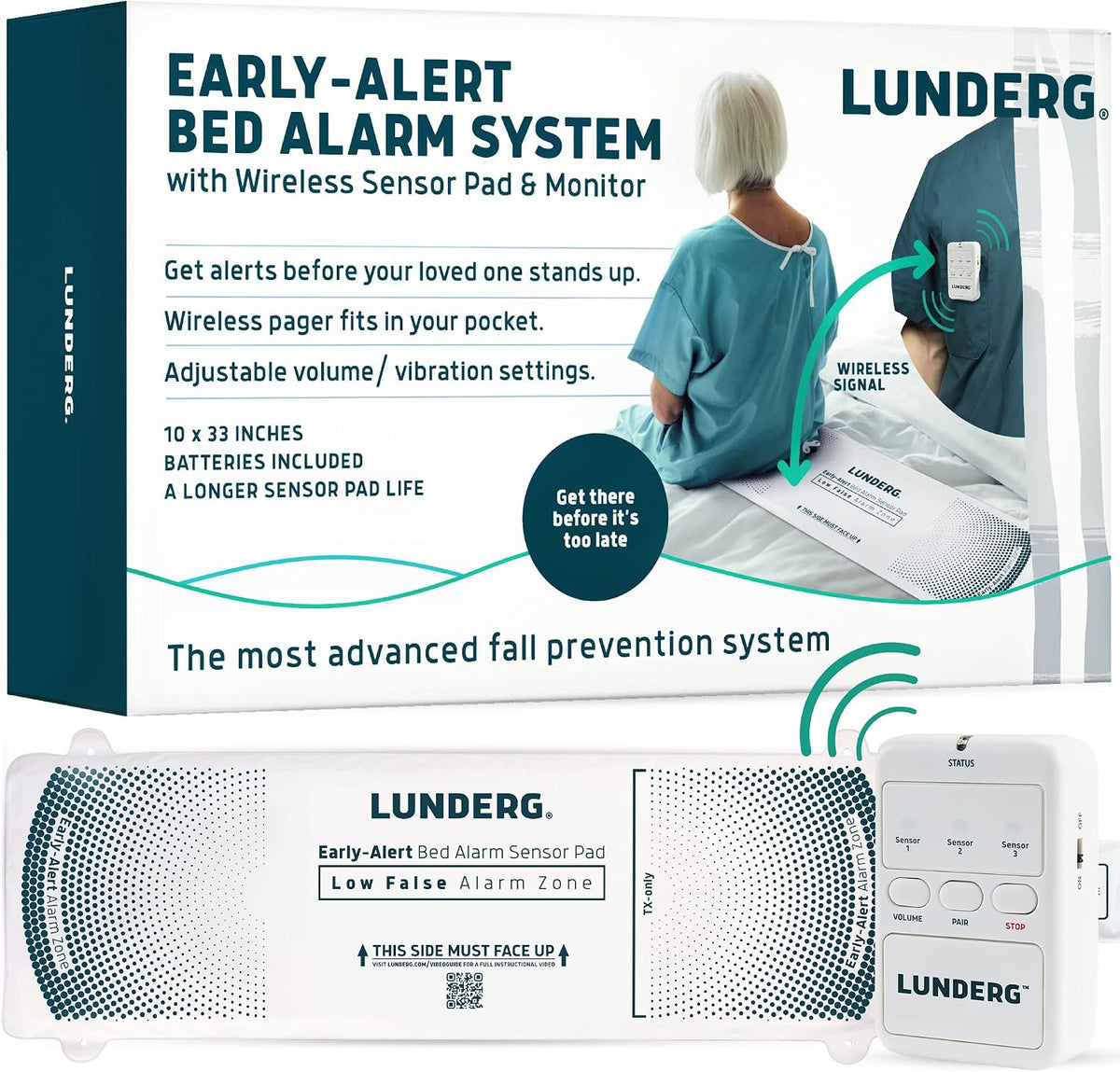 Lunderg Wireless Early Alert Bed Alarm System for Elderly & Fall Prevention