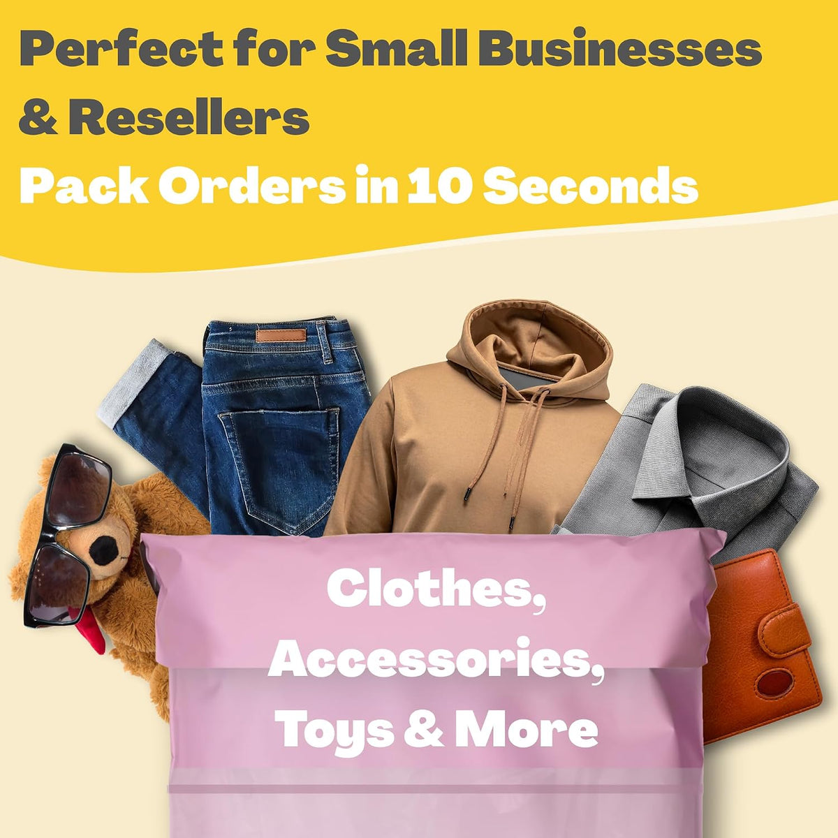 Shipping Bags (30 Pack) with Label Pouch - 8x12, 10x14 & 12x16 - Poly Mailers for Clothes, Self-Seal Plastic Mailing Envelopes - Tear & Water-Resistant Packaging Bags for Clothing, Not Padded