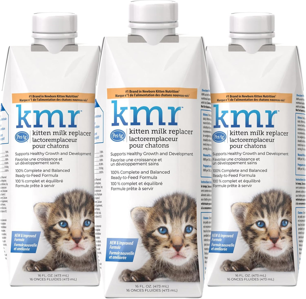 PetAg KMR Kitten Milk Replacer Liquid - 16 oz - Ready-to-Feed Formula with Vitamins for Newborn Kittens to 1 Year - Easy to Digest