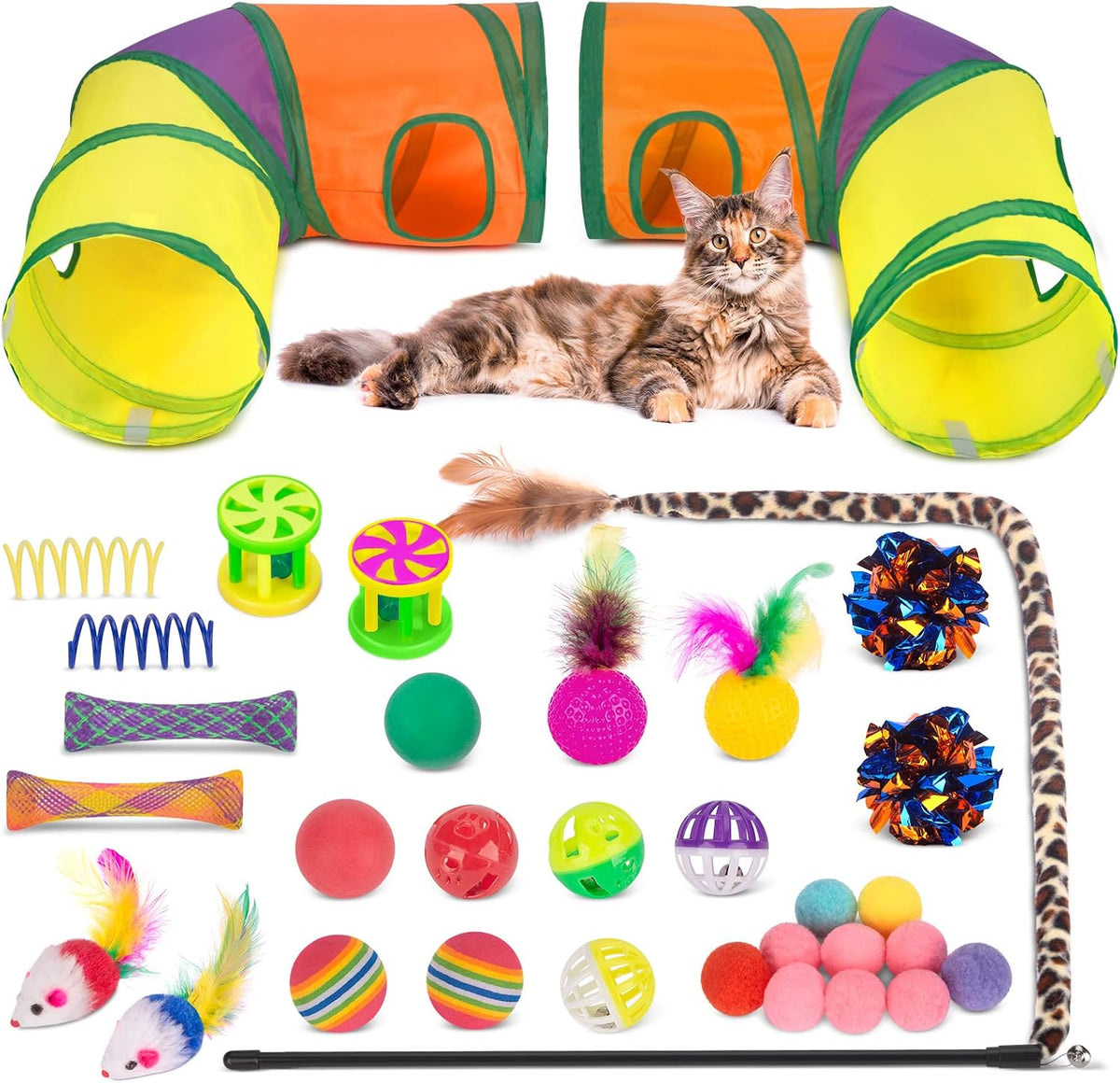 Retro Shaw 33Pcs Cat Toys with Tunnel for Indoor Cats