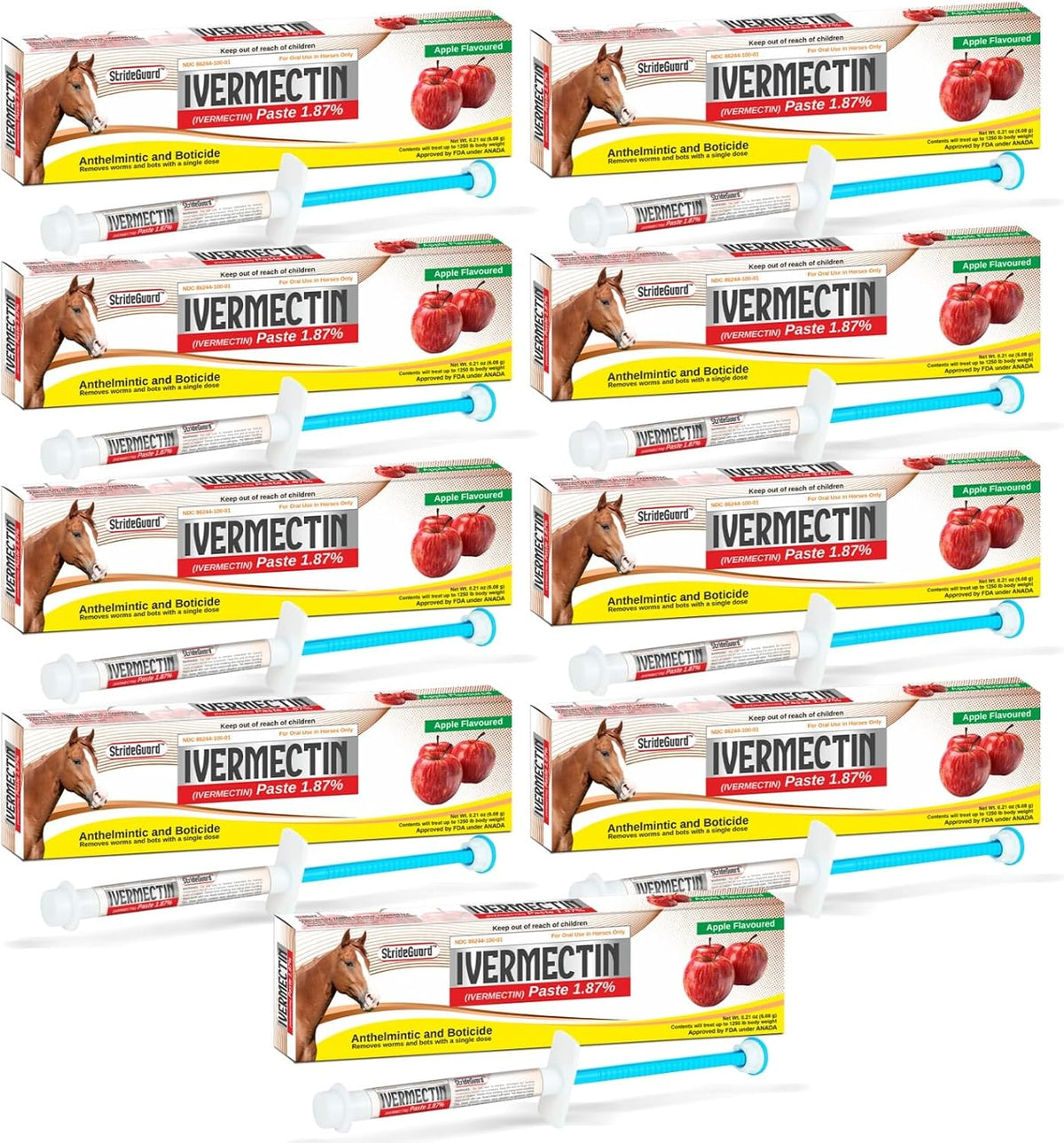 Horse Ivermectin Paste 1.87% – Apple Flavored Oral Horse Dewormer Syringe – 6.08g Tube Treats Horses Up to 1,250 lbs [Pack-1]