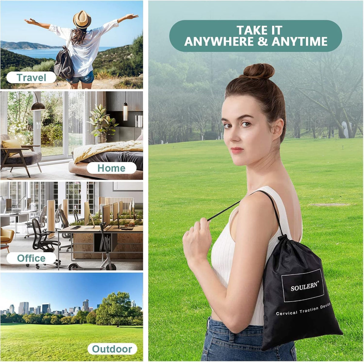 Neck Stretcher Cervical Traction Device for Home Use - Over The Door Cervical Neck Traction Device for Decompression Home Physical Therapy, Portable Neck Traction Device for Neck Pain (Black)