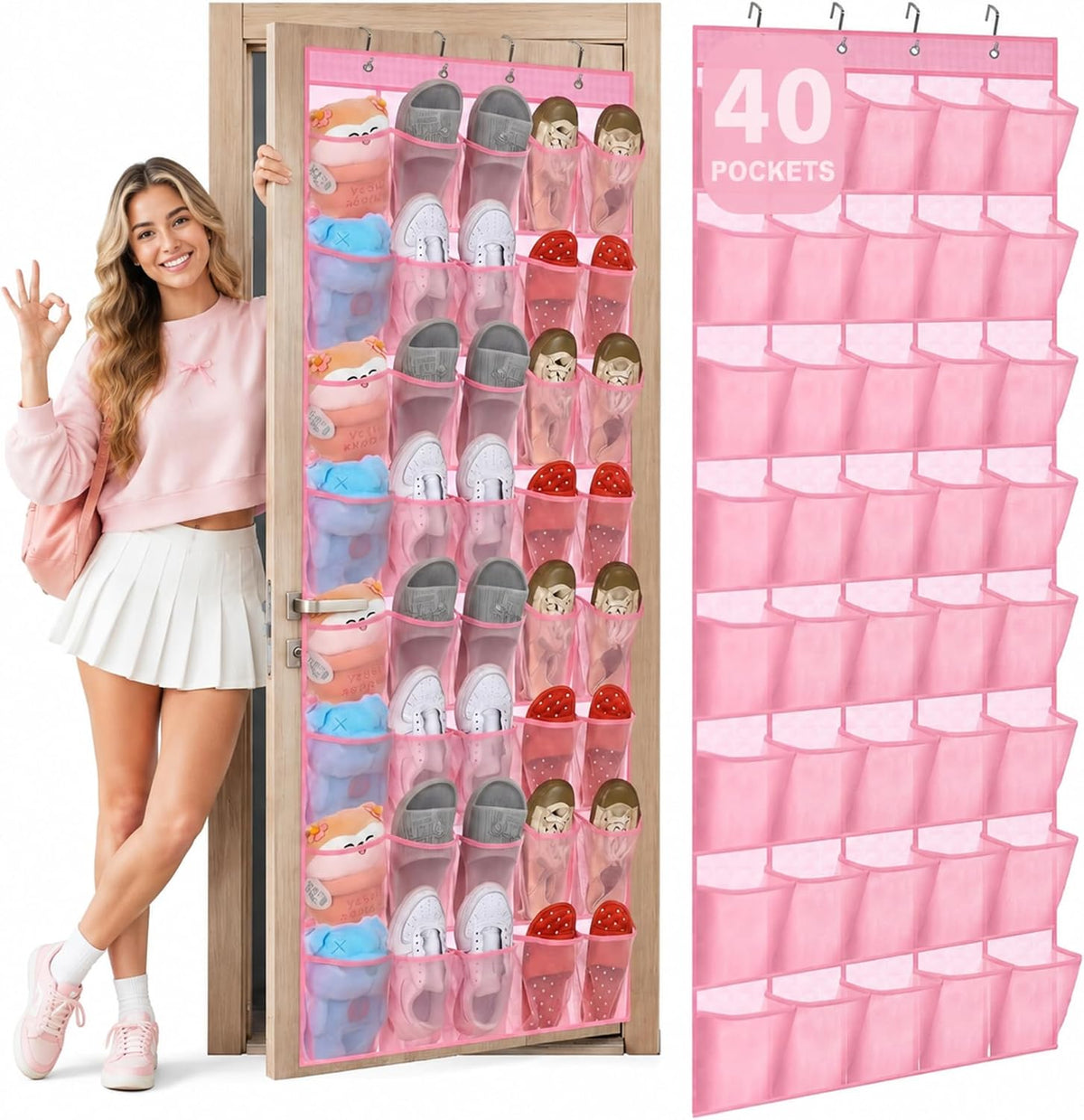 Windyun 1 Pcs 40 Pocket Over the Door Shoe Organizer, Gray