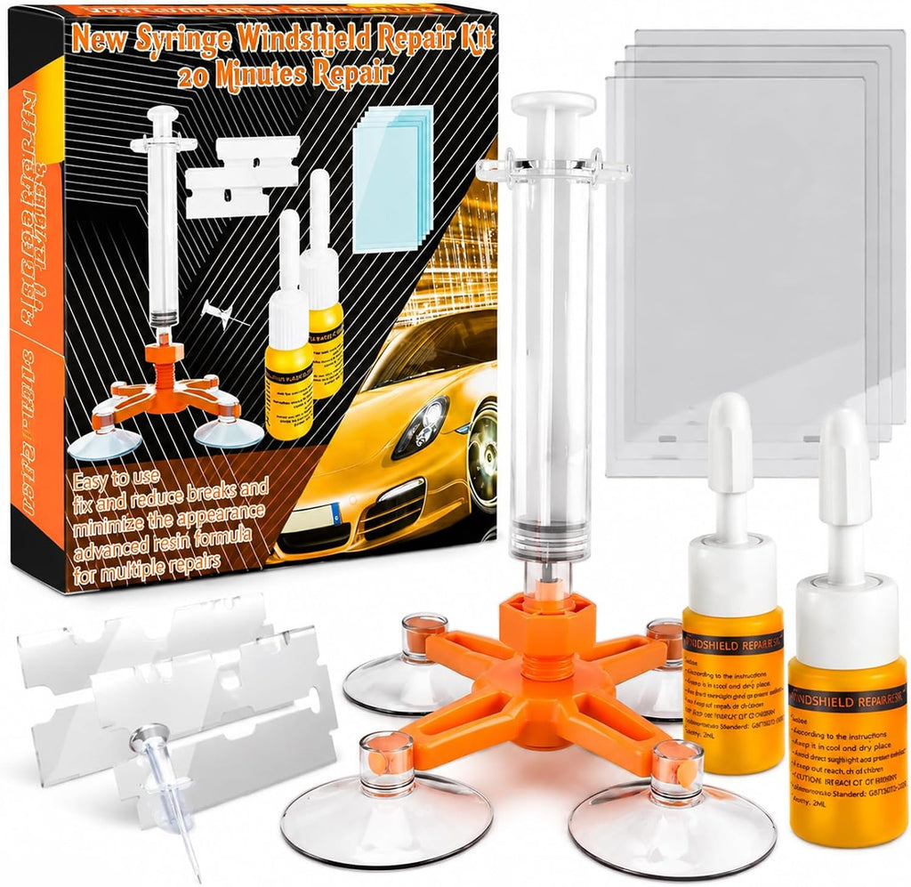 Windshield Chip Repair Kit, Windshield Repair Kit with Enhanced Injection Suction Cup, Universal Car Glass Repair Kit for Fixing Bullseye Cracks & Bullseye (Orange)