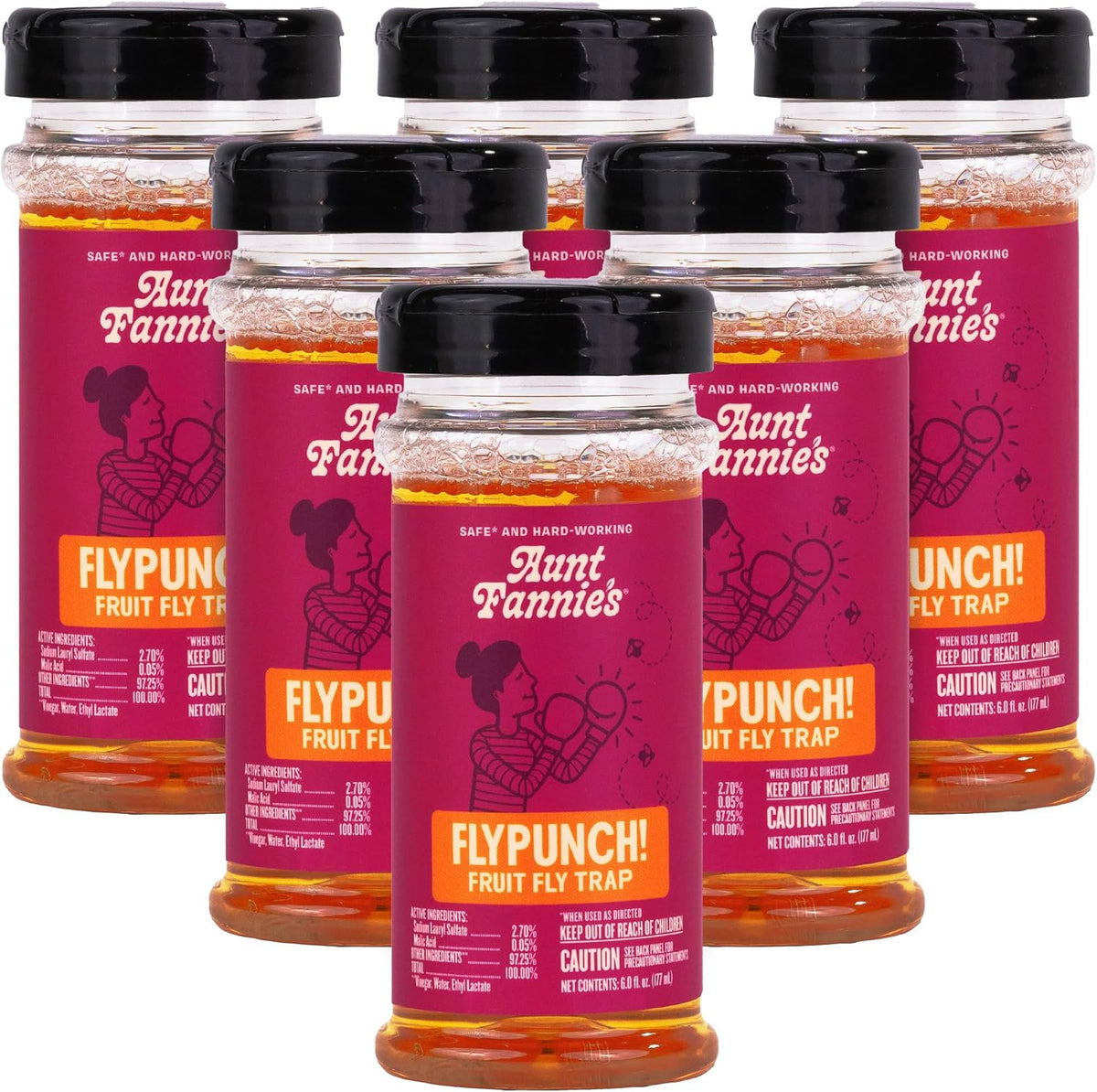 Aunt Fannie's FlyPunch Fruit Fly Trap, Indoor Kitchen Use, 6 oz, Pack of 2