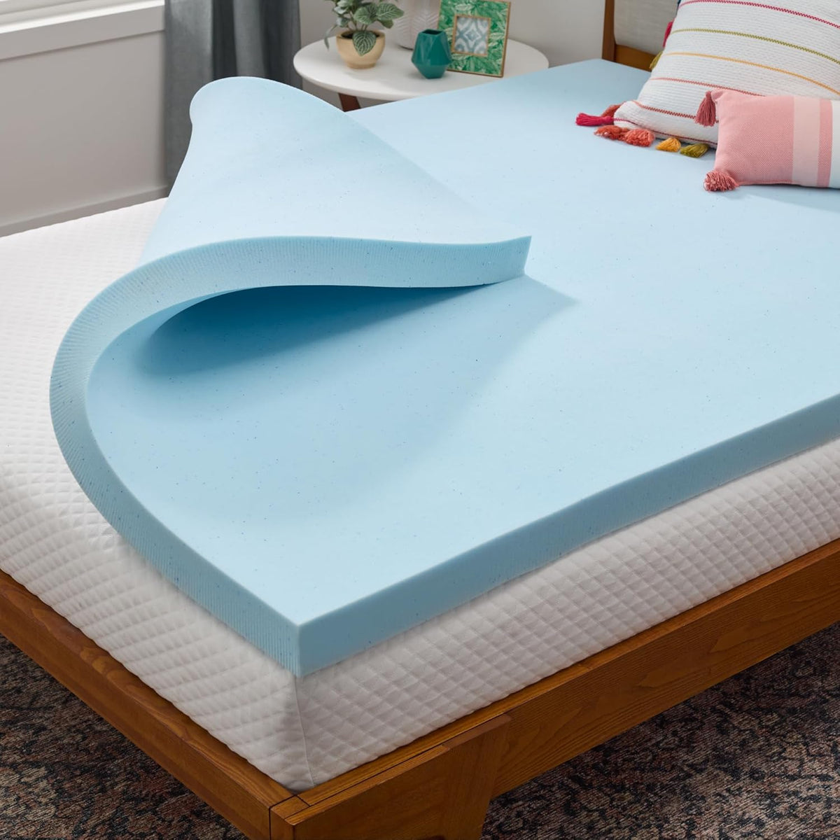 Linenspa Memory Foam Mattress Topper, Twin XL Size - 2 Inch Gel Infused Memory Foam - Plush Feel - Cooling and Pressure Relieving - CertiPUR Certified - Dorm Room Essentials