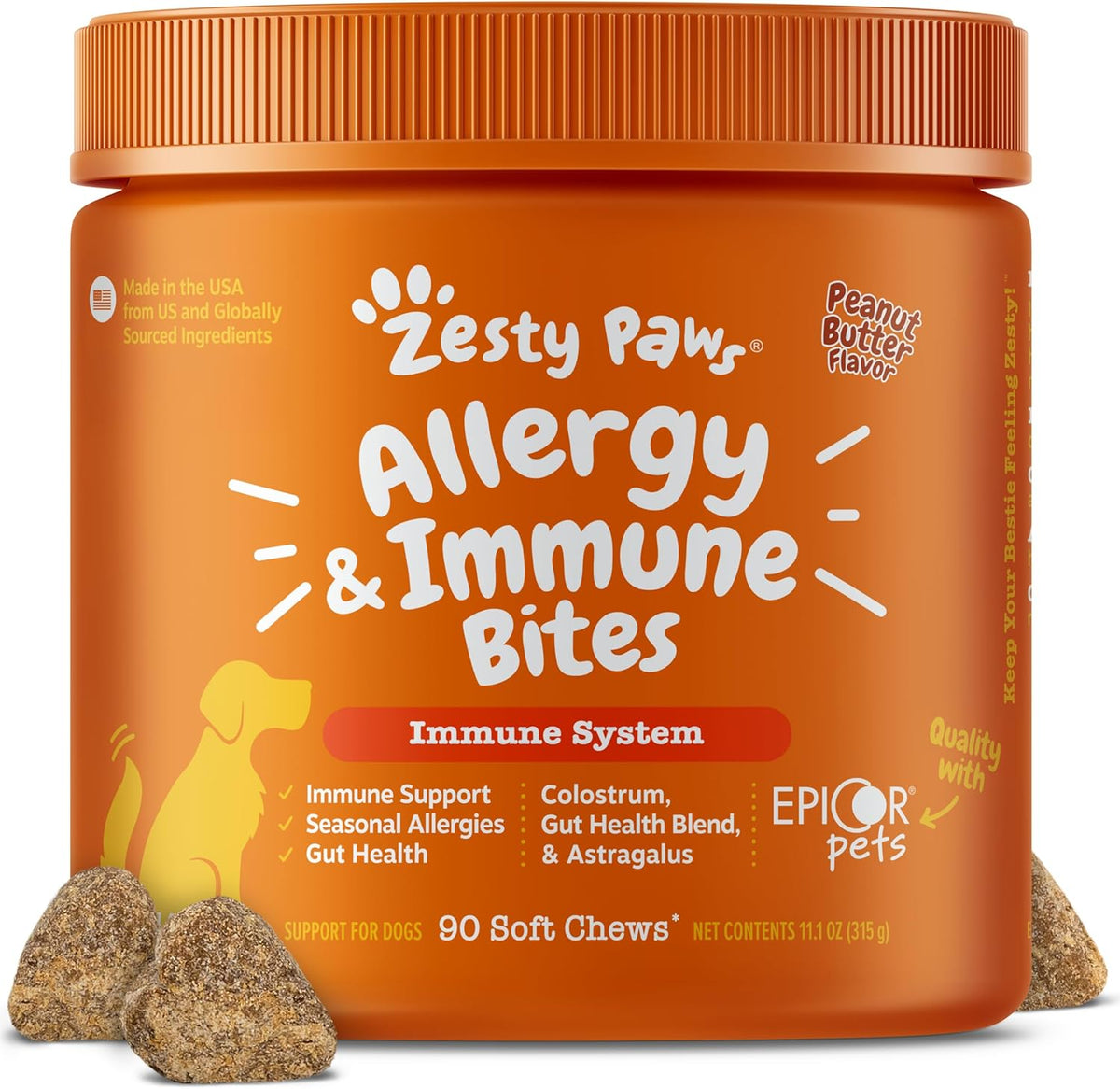 Zesty Paws Dog Allergy Chews - Dog Allergy Relief, Lamb, 90 Ct