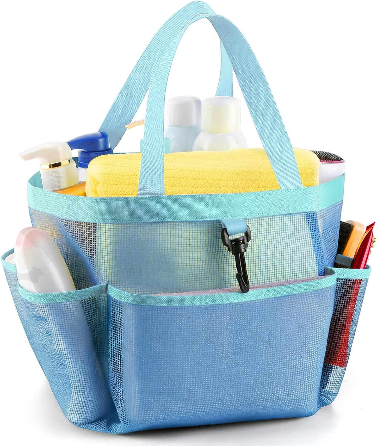 LOYEE Mesh Shower Caddy Portable for College Dorm Room Essentials with 8 Pockets, Shower Bag for Beach, Swimming, Gym, Travel, Bathroom(Black)