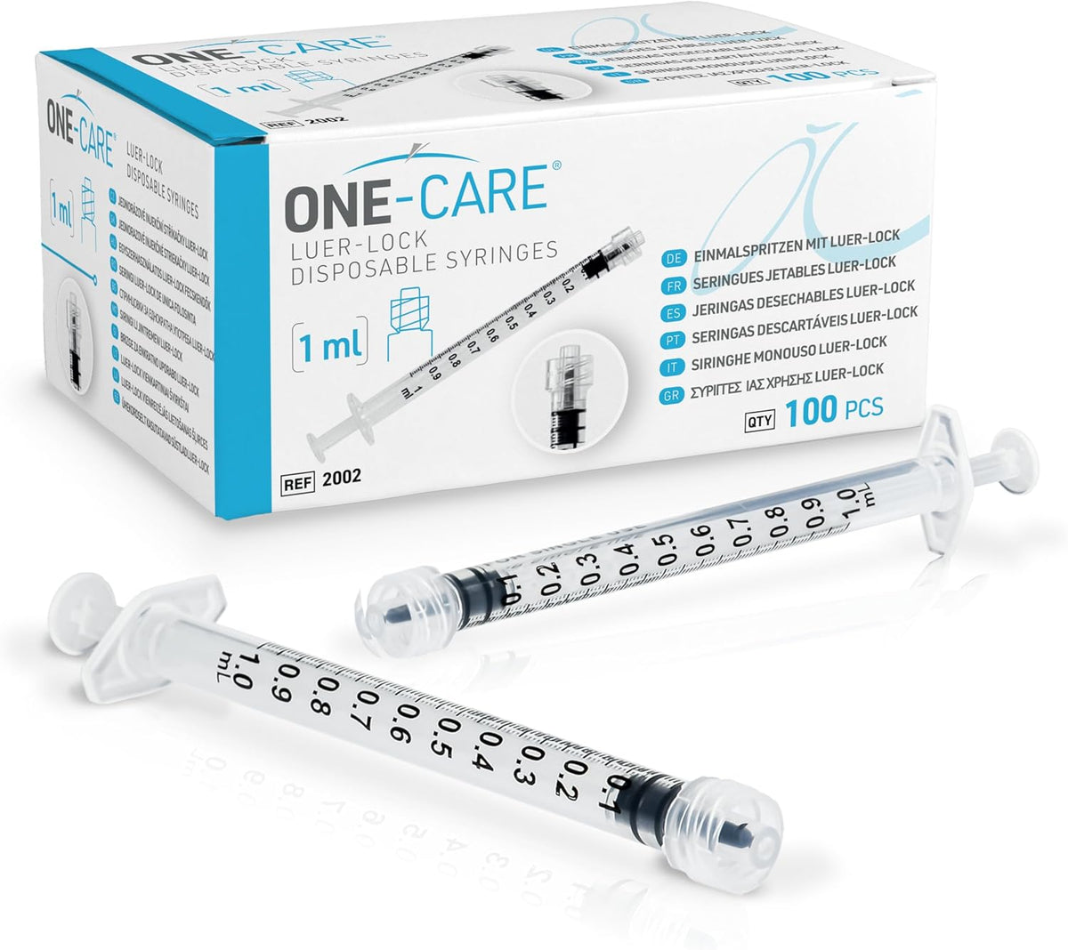 ONE-CARE Luer-Lock Syringe, 1 mL, 100 Count, Blister-Packed