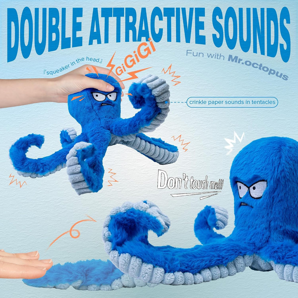 LEGEND SANDY Tough Dog Toys, Stuffed Chew Large Dog Toys to Keep Them Busy, Interactive Squeaky Tug of War Doggie Toy, Crinkle Blue Octopus | Interactive Tug of War Puppy Toys, Crinkle Stuffed Octopus for Small Medium and Large Breeds, Birthday Gift for P