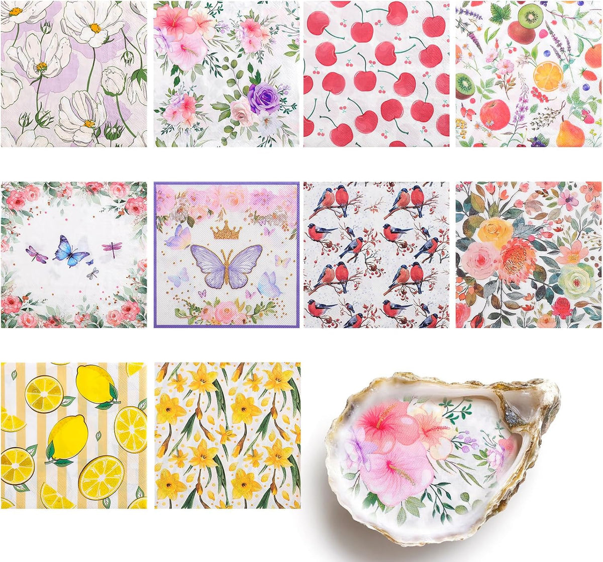 NatNarr 30 Pack Decoupage Napkins, 30 Styles Vintage Floral Napkins