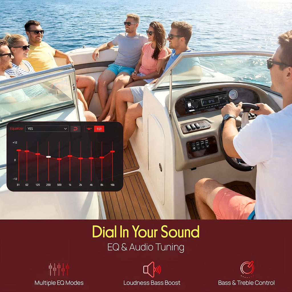 Pyle Marine Bluetooth Stereo Radio - 12v Single DIN Style Boat In dash Radio Receiver System with Built-in Mic, Digital LCD, RCA, MP3, USB, AM FM Radio - Remote Control - PLMRB29B (Black)