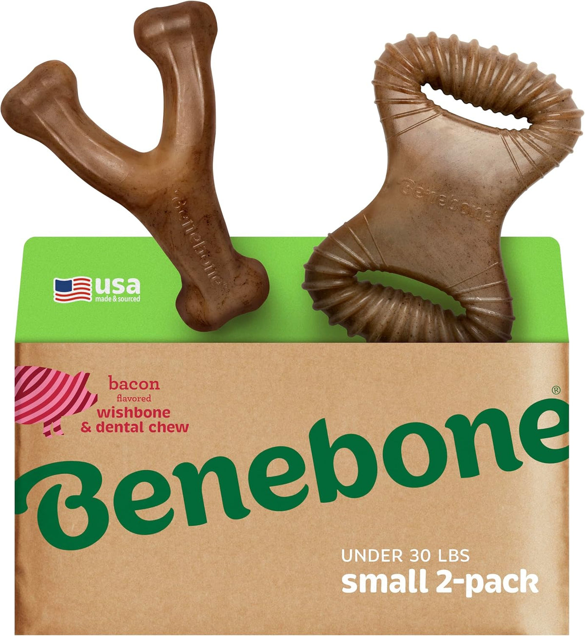 Benebone Small 4-Pack Dog Toys for Aggressive Chewers – Under 30 lbs | Durable, Multipack, Super Chewer, Made in USA, Dog Bones, Long-Lasting, A Size for Every Dog, Keeps Them Busy