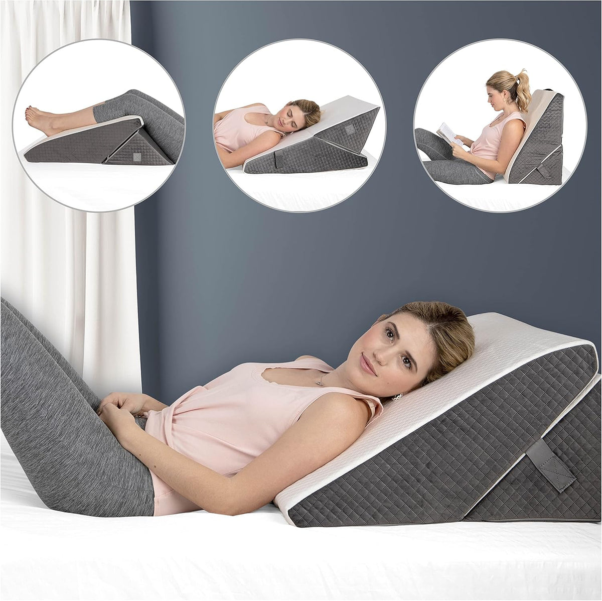 Kolbs Bed Wedge Pillow for Sleep Apnea, FSA Eligible Acid Reflux, and Back Pain Relief, with Chic Jacquard Cover - Headboard Wedges for Sleeping (Standard Width 7.5" Height)