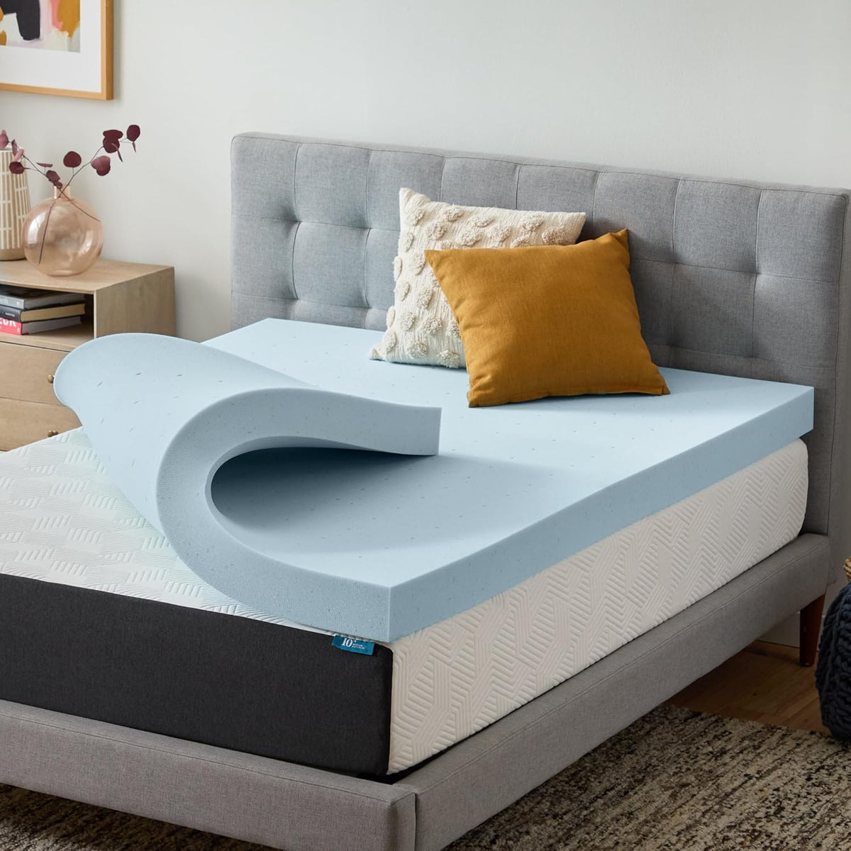Lucid 4 Inch Memory Foam Mattress Topper, Twin XL Size – Cooling Gel Bed Topper – Preassure-Relieving Ultra Plush Feel – Ventilated Breathable Design – CertiPur Certified - Dorm Room Essentials