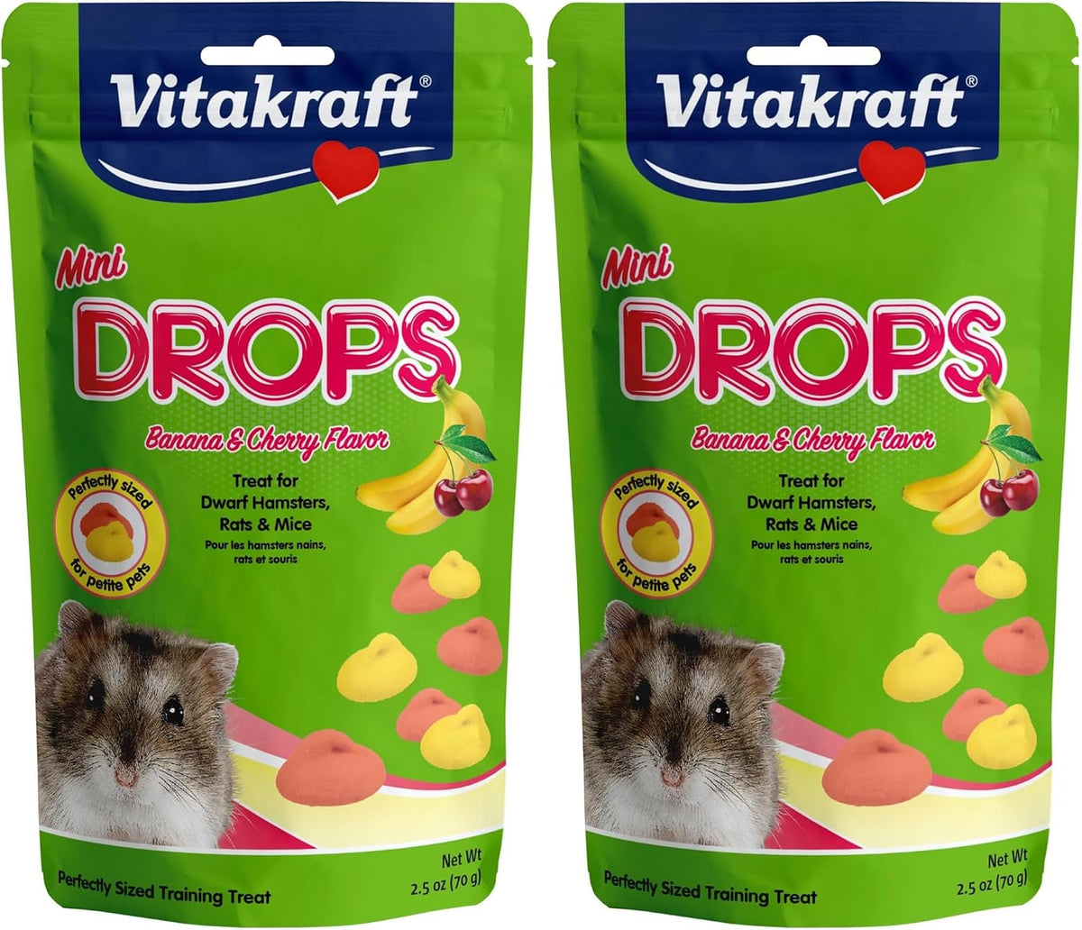 Vitakraft Mini Drops Dwarf Hamster/Rat/Mouse Treat Cherry-Banana 2.5 oz
