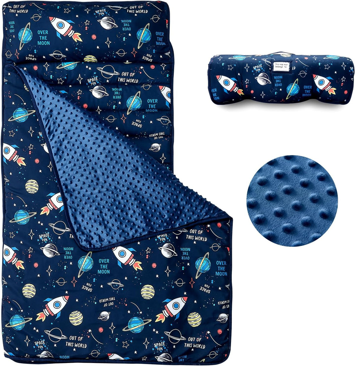 beeweed Toddler Nap Mat, Rollup Design Kid Sleeping Mat with Removable Pillow & Minky Blanket, Toddler Sleeping Bag for Daycare Preschool Travel Camping
