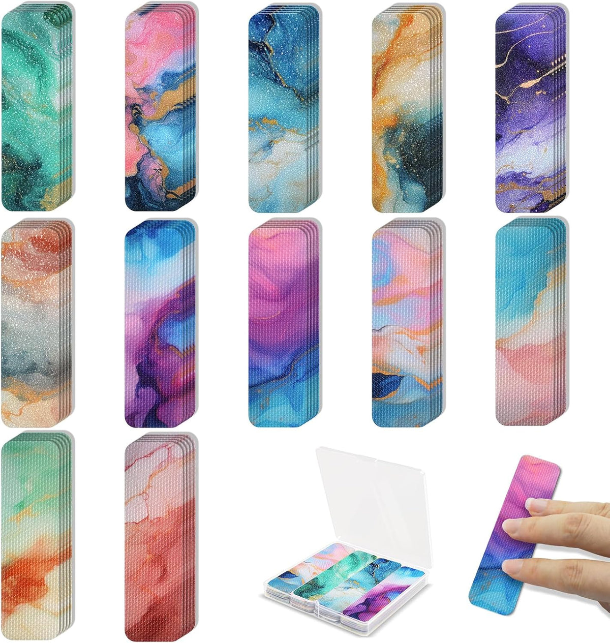 48 Pieces Unique Sensory Stickers for Anxiety Relief Items - Sensory Strips with Storage Box - 2 Textured Surface Fidget Strips for Office & Classroom Desk - Relieve Adult & Teen Stress