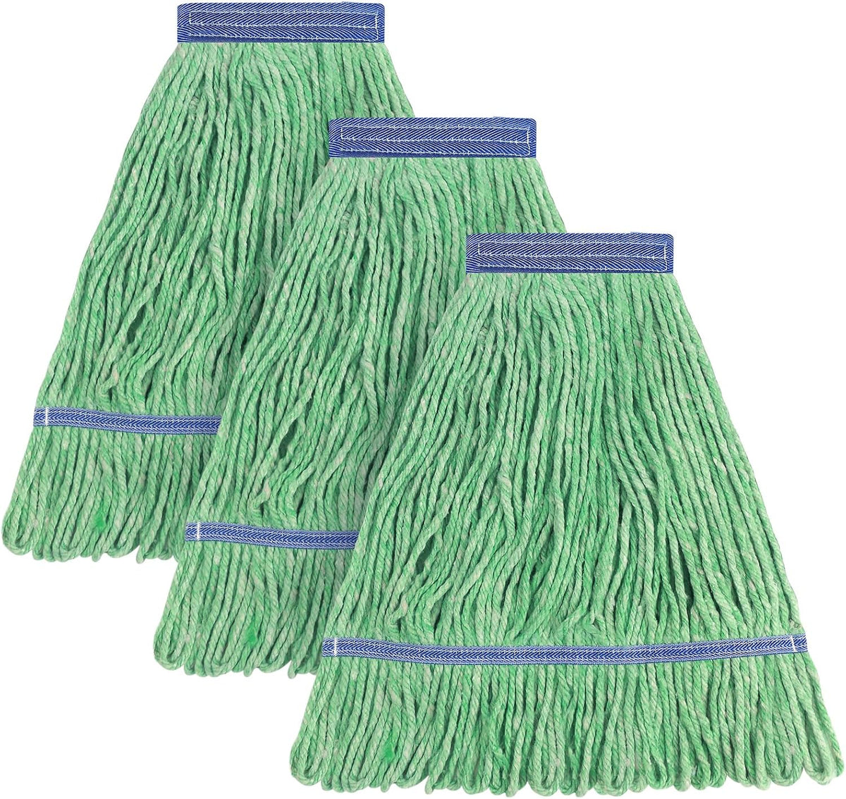 Matthew Cleaning Heavy Duty Mop Head Commercial Replacement for General and Floor Cleaning , Wet Industrial Blue Cotton Looped End String Head Refill (Pack of 3) Blue