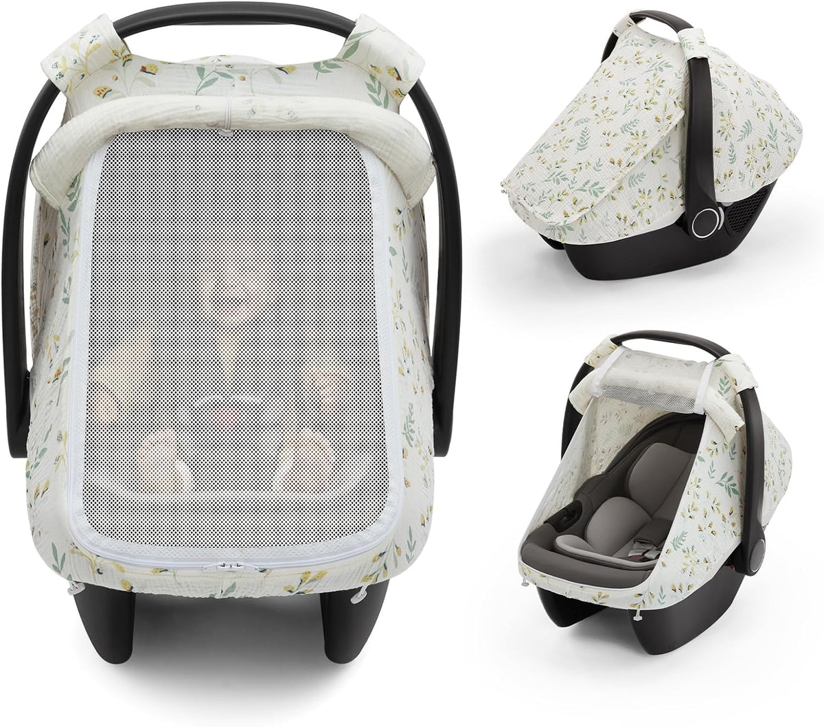 Blissful Diary Muslin Baby Car Seat Cover, Infant Canopy, Roman Green