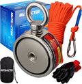 MUTUACTOR Magnet Fishing Kit,Φ2.36''Heavy Duty Neodymium N52 Magnet with 20m(64 Foot) Durable Rope,500lbs Pulling Force Permanent Strong Rare Earth Magnets for Lifting Objects Hunting Lost Treasures