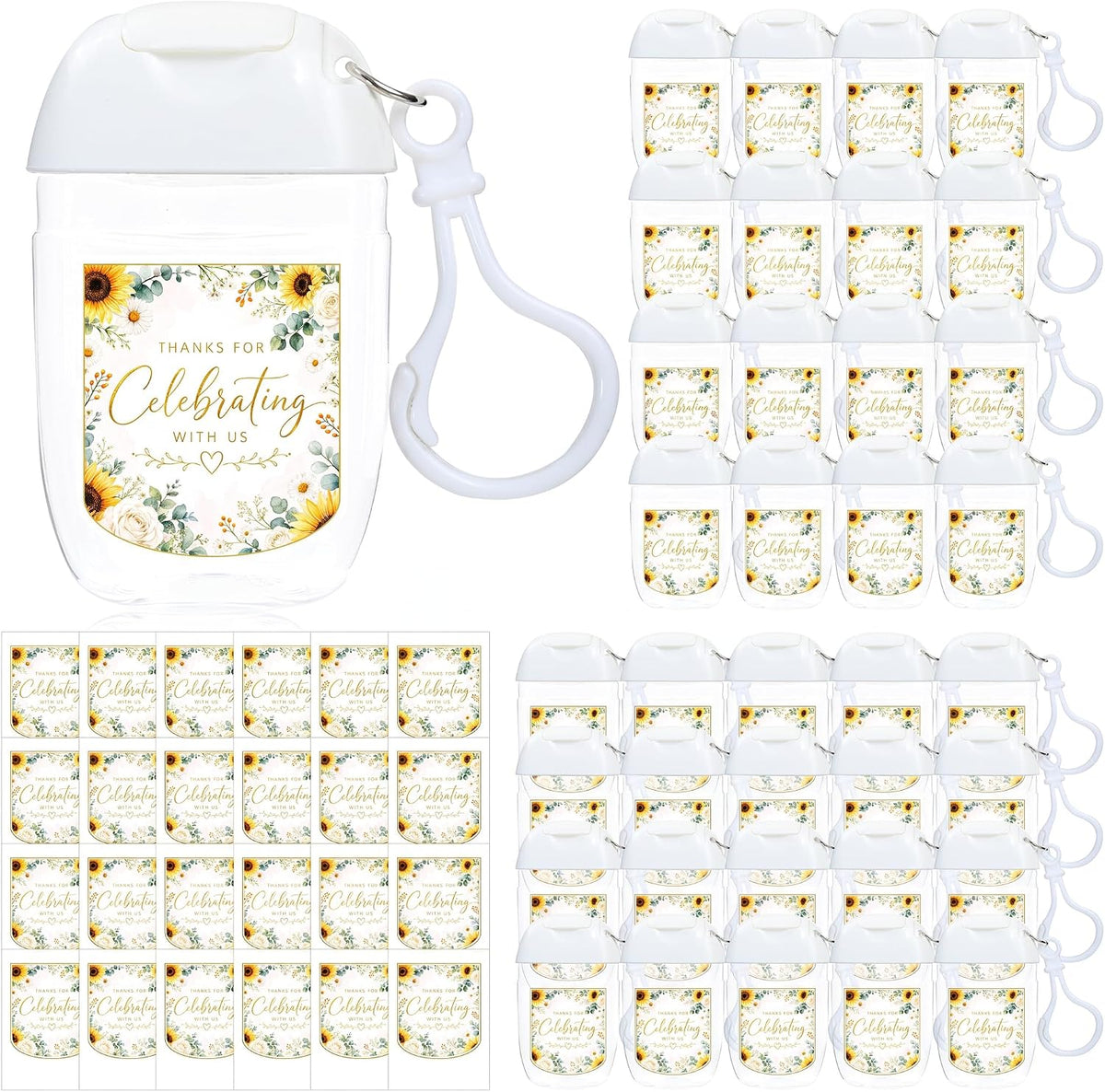 50Pcs Mini Hand Sanitizer Bottles Bulk with Thank You Labels (Sanitizer Not Included) - Wedding Favors - Personalized Wedding Favors for Guests