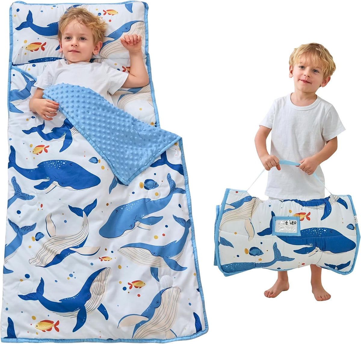 Lasoftan Toddler Nap Mat with Pillow and Blanket, Extra Large Rolled Napping Mats,Slumber Bags for Boys Girls,Kids Sleeping Bag for Daycare, Preschool Travel Camping