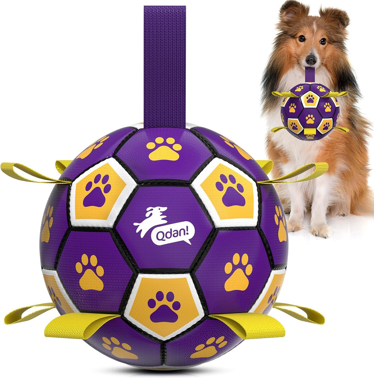 QDAN Dog Toys Dog Balls, 6 Inch Dog Soccer Ball with Straps, Herding Balls | Dog Birthday Toy, Balls for 20-40lbs Dogs, Outdoor Puppy Toys to Keep Them Busy, Interactive Toy for Tug, Pool Water Toy Ball