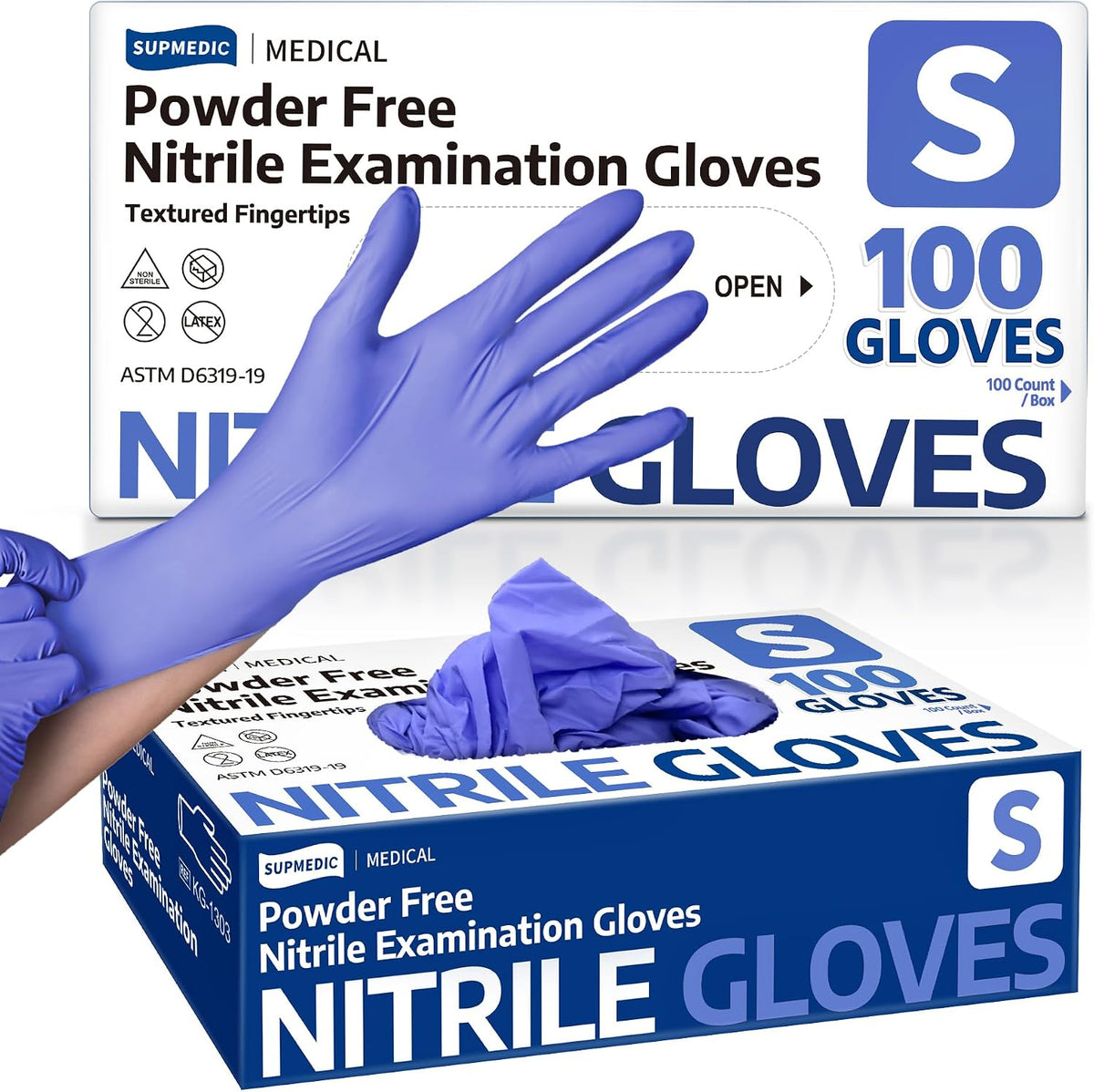 Supmedic Soft Max™ Nitrile Exam Gloves, Powder-Free Disposable Blue Iris