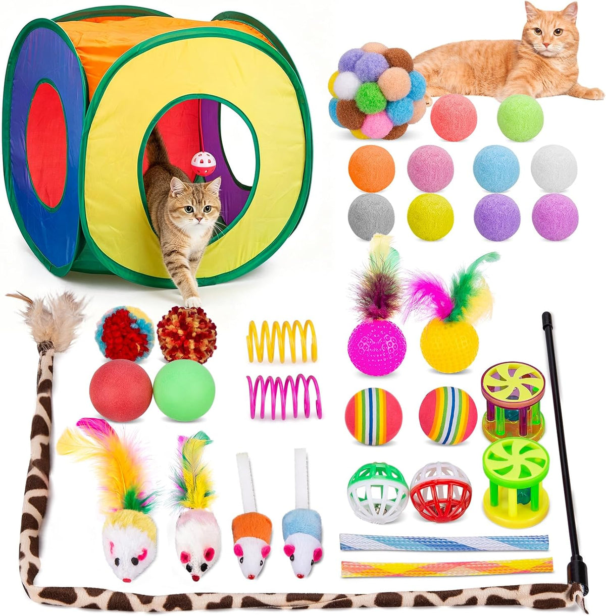 Retro Shaw 33Pcs Cat Toys with Tunnel for Indoor Cats