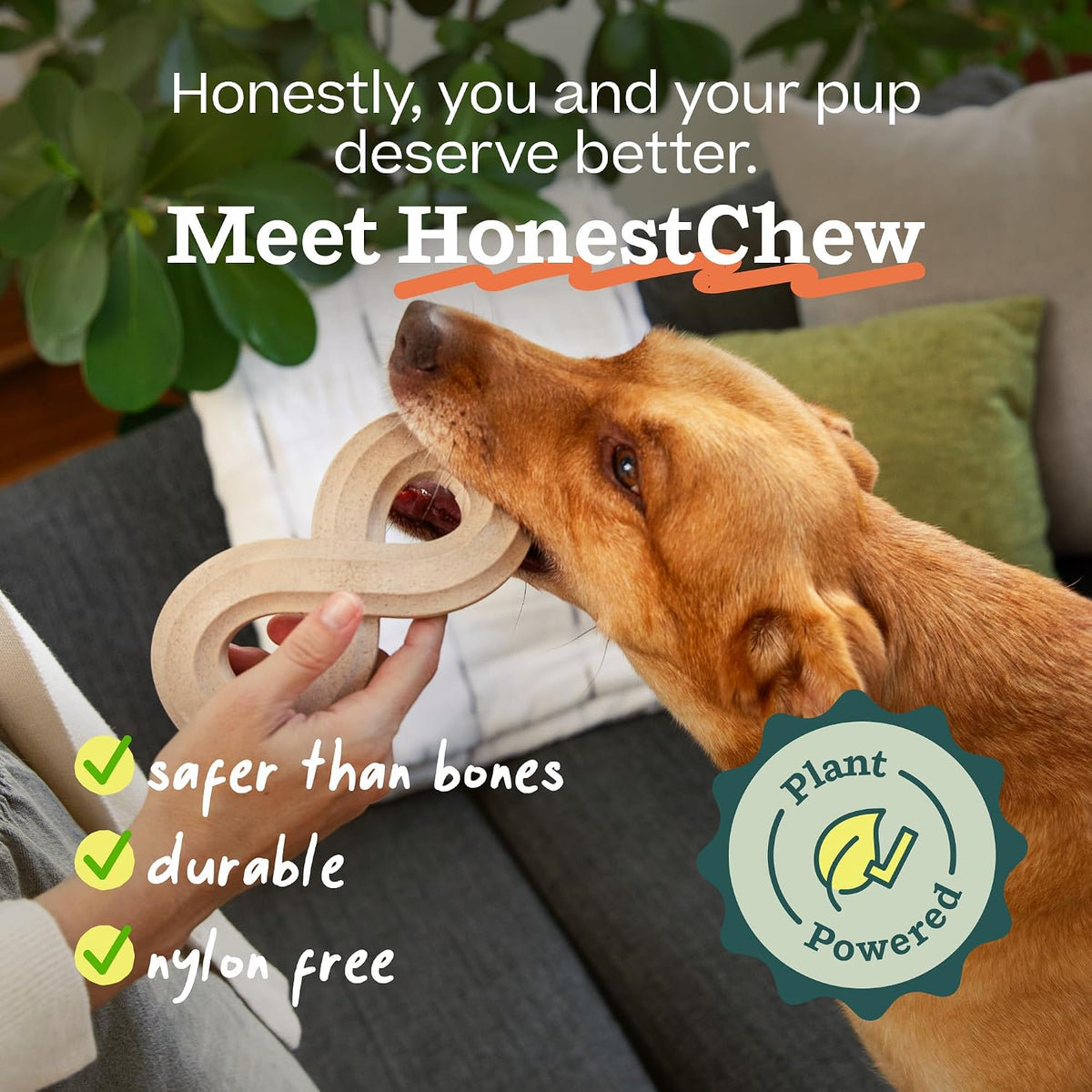 WOOF HonestChew Infinity Dog Chew Toy for Dogs Under 25 lbs | Plant-based materials, easy-grip design, splinter-resistant, durable chew, supports dental care
